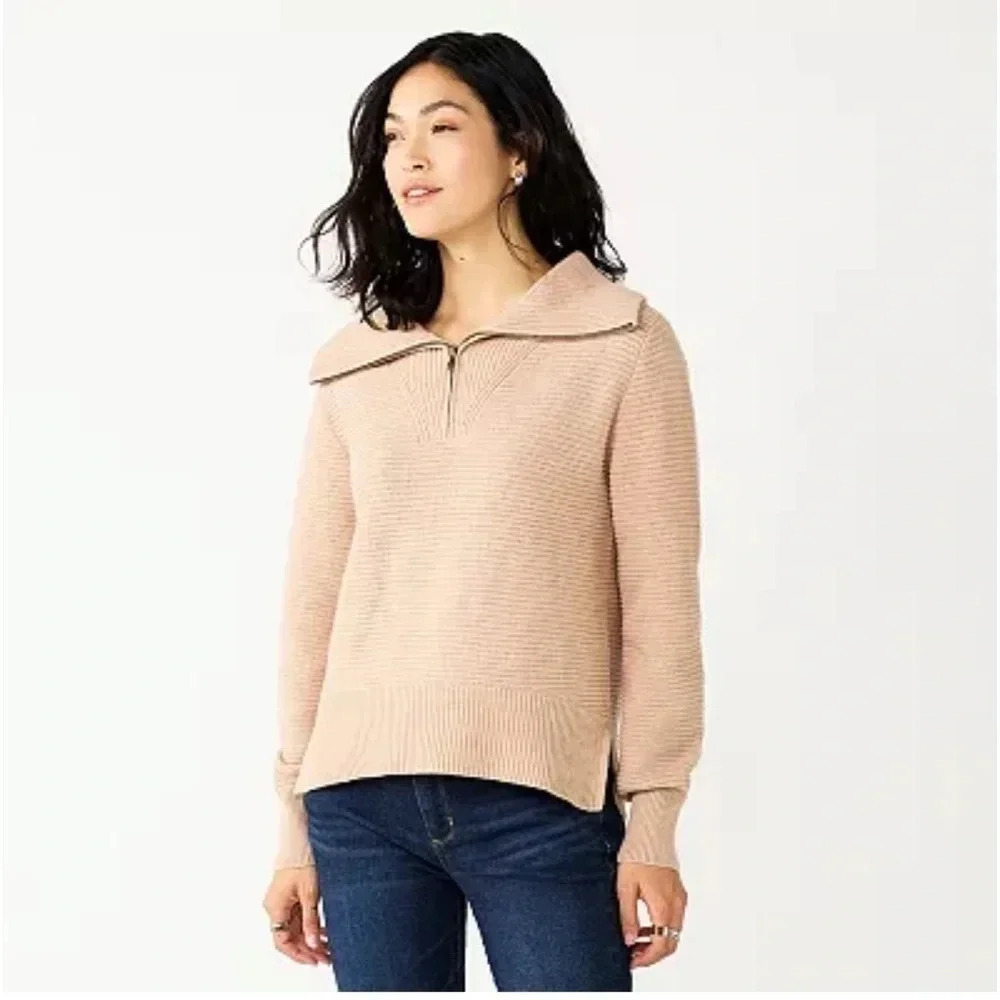 Sonoma Cozy Quarter Zip Crop length oversized sweater women’s size Small